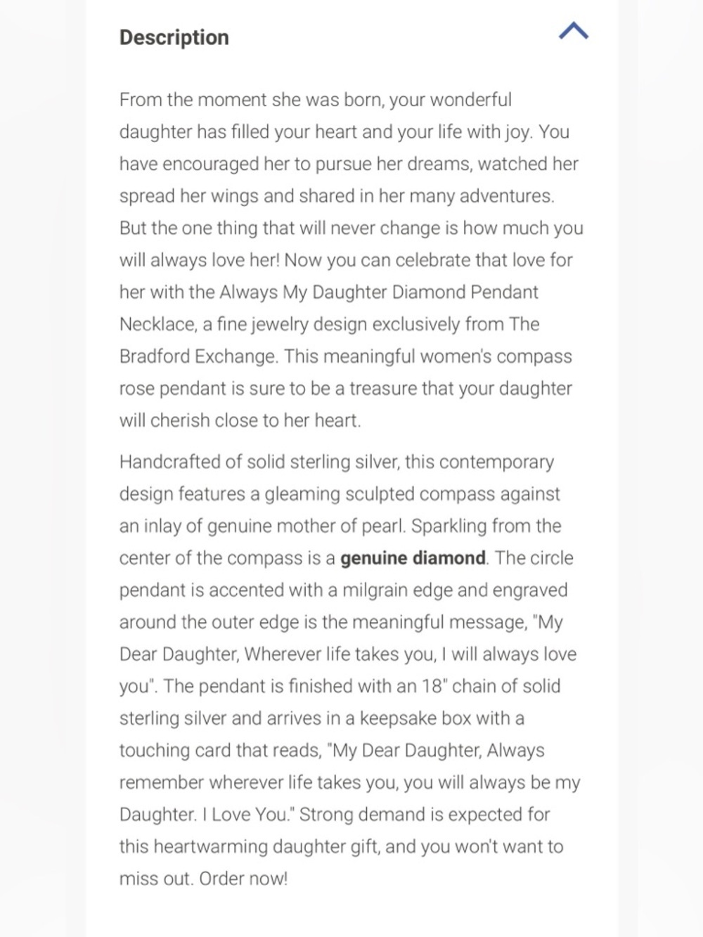 Bradford Exchange Diamond Sterling Silver Always My Daughter Compass necklace - Picture 9 of 9